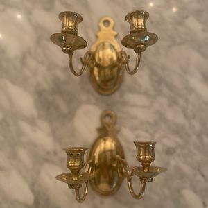 Brass Candle Stick Wall Hanging Pair